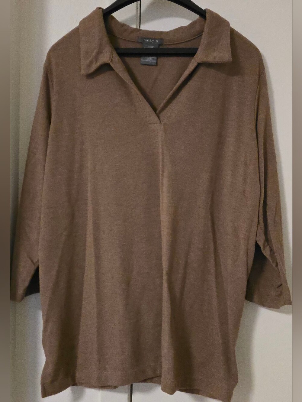 Matty M Brown V-Neck Collared Lightweight Women's Sweater Size XXL